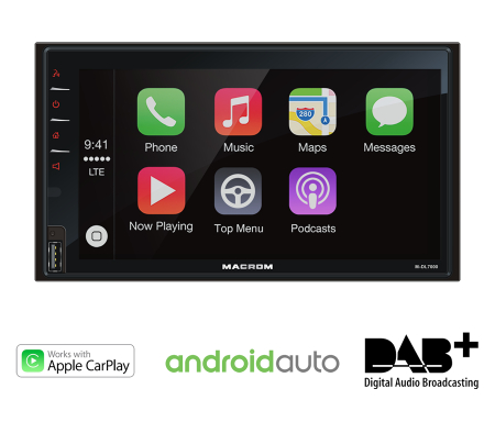 Macrom M-DL7000D bilstereo med CarPlay, Android Auto, DAB+ och Bluetooth i gruppen Bilstereo / Autoradio / 2DIN hos BRL Electronics (175DL7000D)