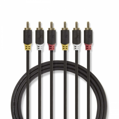 Nedis Videokabel, 3x RCA hane till 3x RCA hane, 2m i gruppen Hjemmestereo / Kabler / Analoge kabler hos BRL Electronics (176CVBW24300AT20)