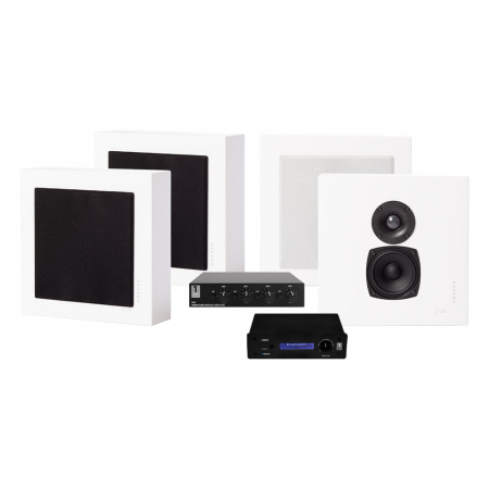 System One A50BT, SC4B & 2 par mat hvid DLS Flatbox Mini i gruppen Pakkeløsninger / Pakker til hjemmet / Multiroompakker hos BRL Electronics (SETFLATBOXMINIPKT1)