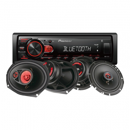 Pioneer MVH-230BT & Bass Habit PLAY-højttalere, bilstereopakke i gruppen Pakkeløsninger / Pakker til bilen / Bilstereopakke hos BRL Electronics (SETMVH230BTBHPLAY)