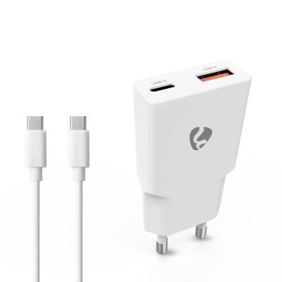 Nedis vægoplader med USB-C-kabel 20 W 1x USB-C 1x USB-A, hvid