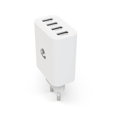 Nedis USB-A-vægoplader, 4 porte, 24 W, hvid