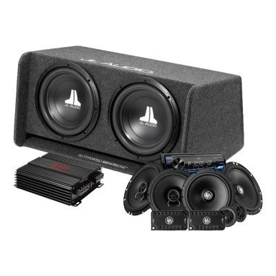 JL Audio CP212-W0v3 med RA1200W, KD-X382BT og DLS-højttalere, komplet pakke
