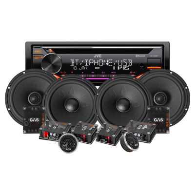 JVC KD-T922BT & GAS MAX K2/X2 for- og bagsystem, bilstereopakke