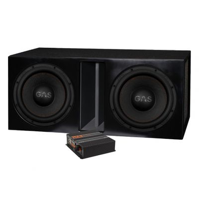 2-pak GAS MAX S1-12D1 i portet kasse med MAX PA1-3000.1DZ1, baspakke