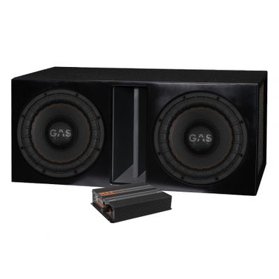 2-pak GAS MAX S2-12D1 i portet kasse med MAX PA1-5000.1DZ1, baspakke