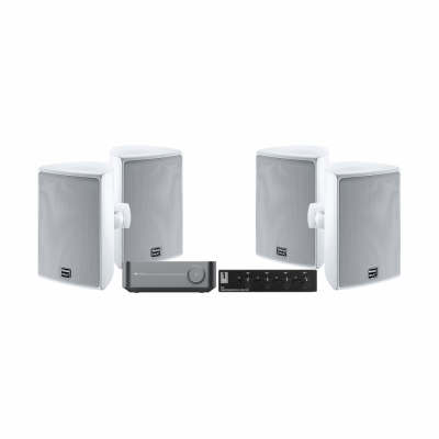 WiiM Amp, SC4B & 2 par Magnat Symbol X-130 udendørshøjttalere, hvid